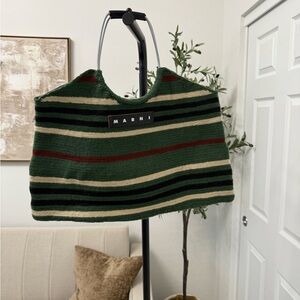 Marni Green Striped Tote Bag